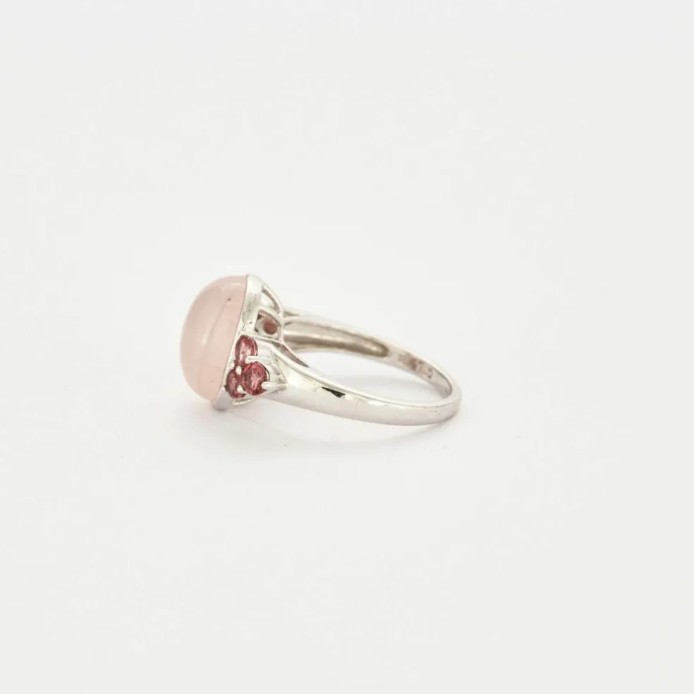 Bague or blanc quartz rose et tourmalines