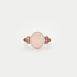 Bague or blanc quartz rose et tourmalines