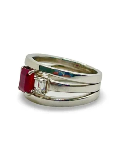 Bague or blanc rubis 1,40 ct et diamants
