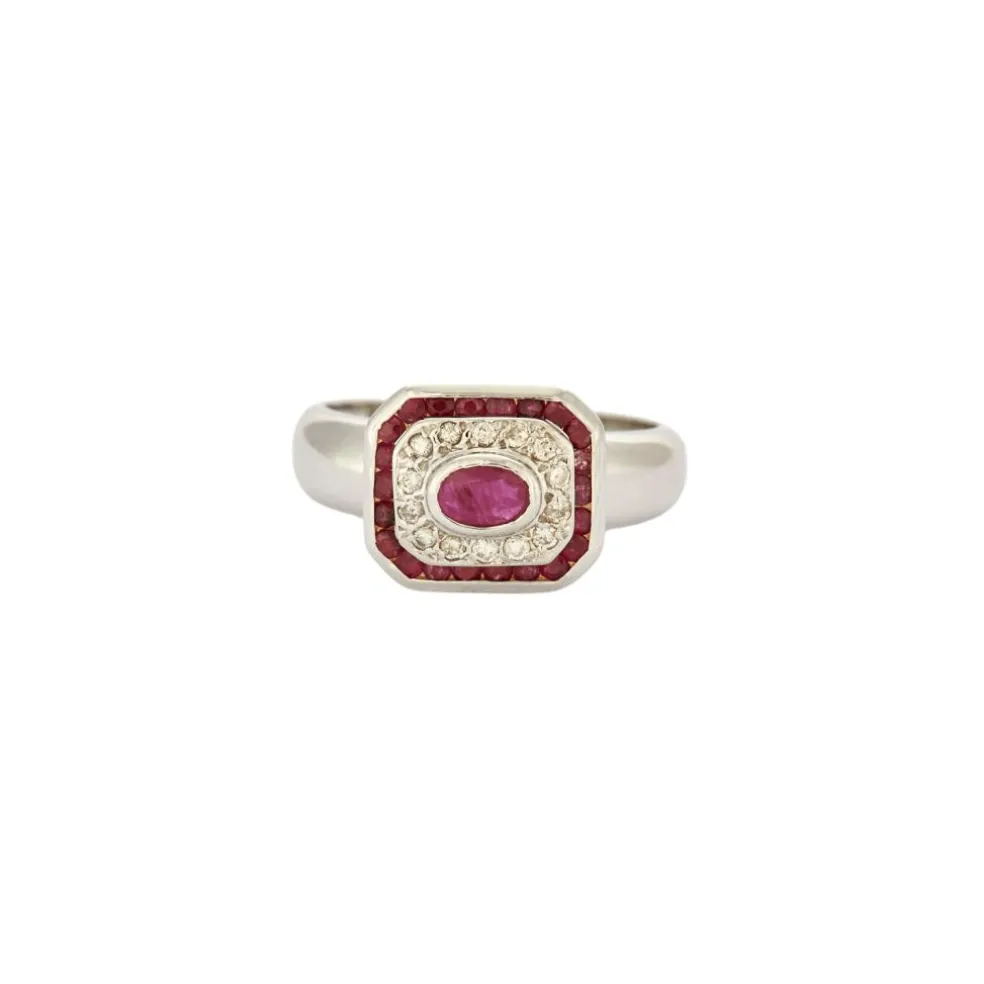 Bague Or blanc Rubis Diamants
