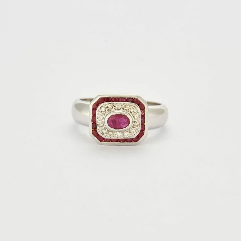 Bague Or blanc Rubis Diamants