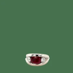 Bague or blanc, rubis, diamants