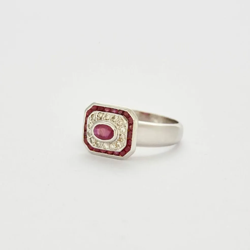 Bague Or blanc Rubis Diamants