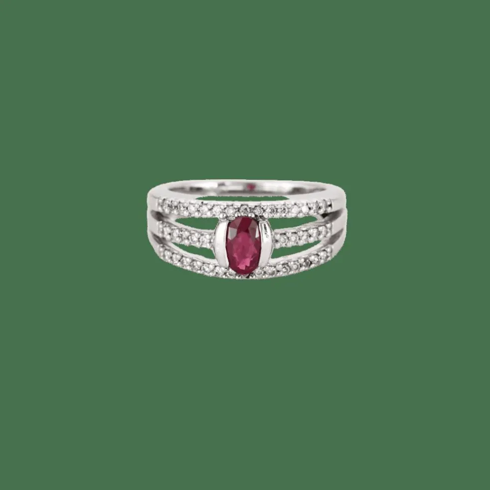 BAGUE OR BLANC RUBIS ET DIAMANTS