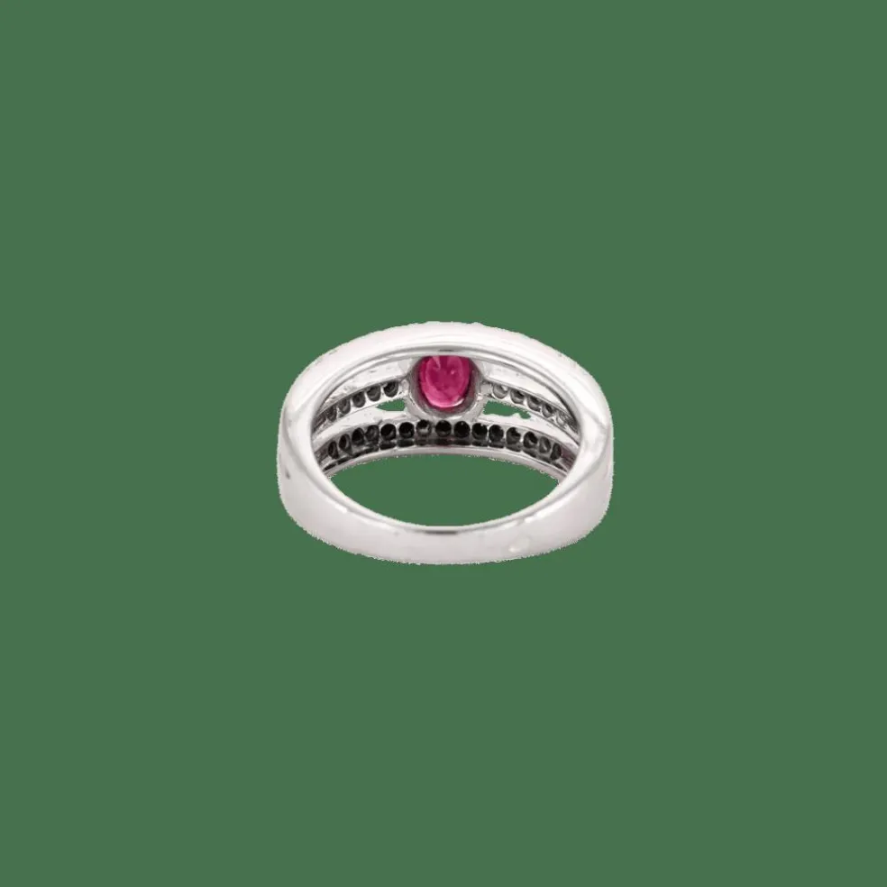 BAGUE OR BLANC RUBIS ET DIAMANTS