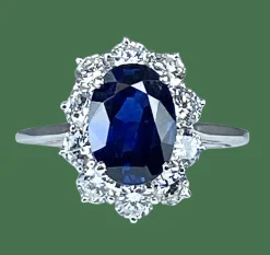 Bague or blanc, saphir 3,57 carats, diamants
