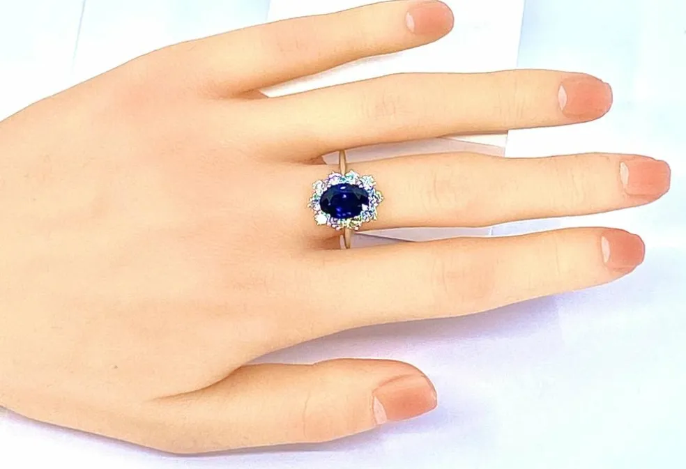 Bague or blanc, saphir 3,57 carats, diamants
