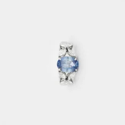 Bague or blanc saphir bleu diamants