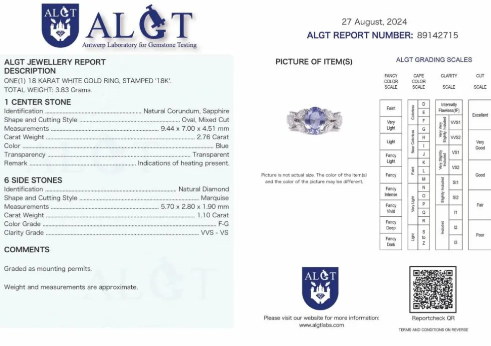 Bague or blanc saphir bleu diamants