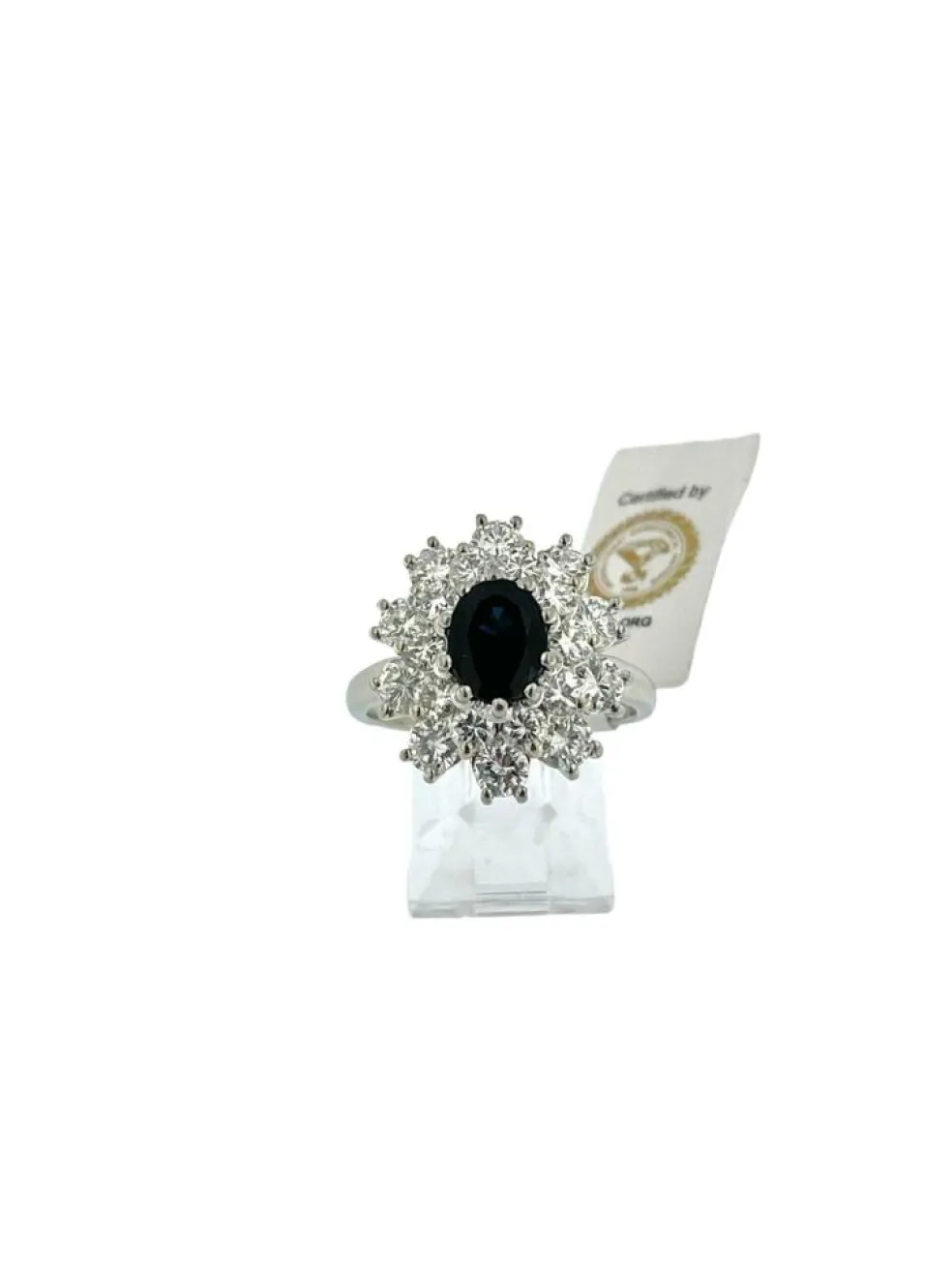 Bague or blanc saphir 1.30ct et diamants certificat IGI