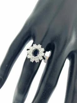 Bague or blanc saphir 1.30ct et diamants certificat IGI