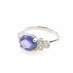 Bague Or blanc Saphir de Ceylan Diamants