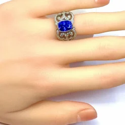 Bague or blanc saphir de Ceylan 3,12 carat et diamants