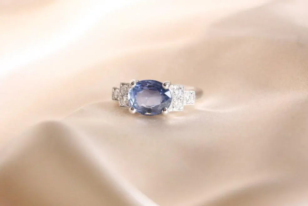 Bague Or blanc Saphir de Ceylan Diamants