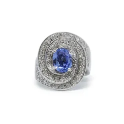 Bague or blanc, saphir, diamants