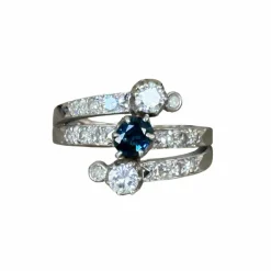 Bague or blanc, saphir, diamants
