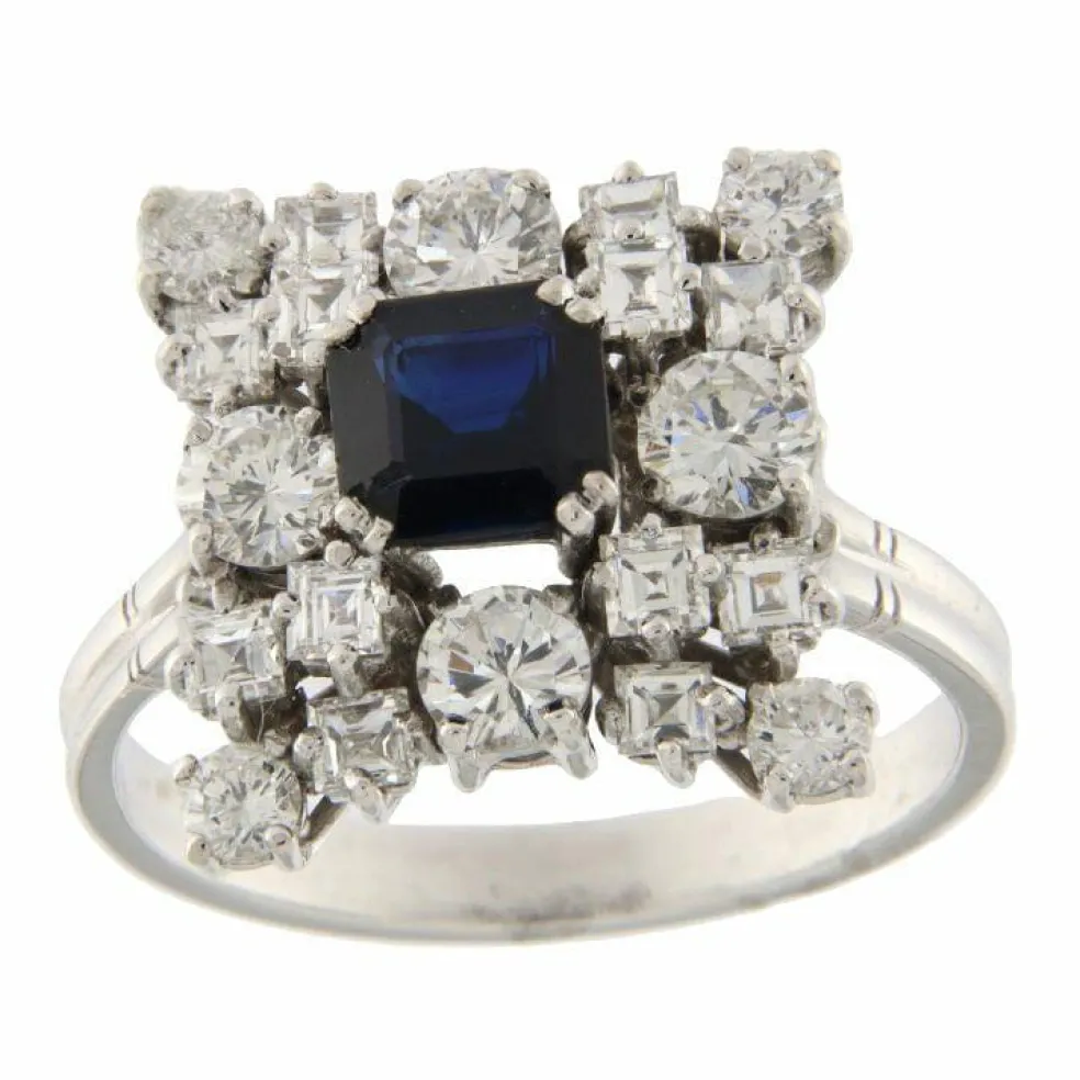 Bague Or blanc Saphir Diamants