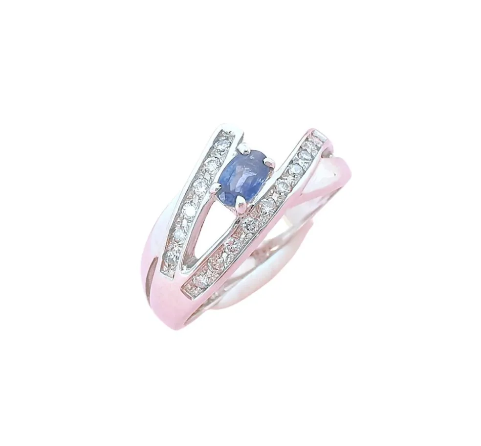 Bague or blanc, saphir, diamants