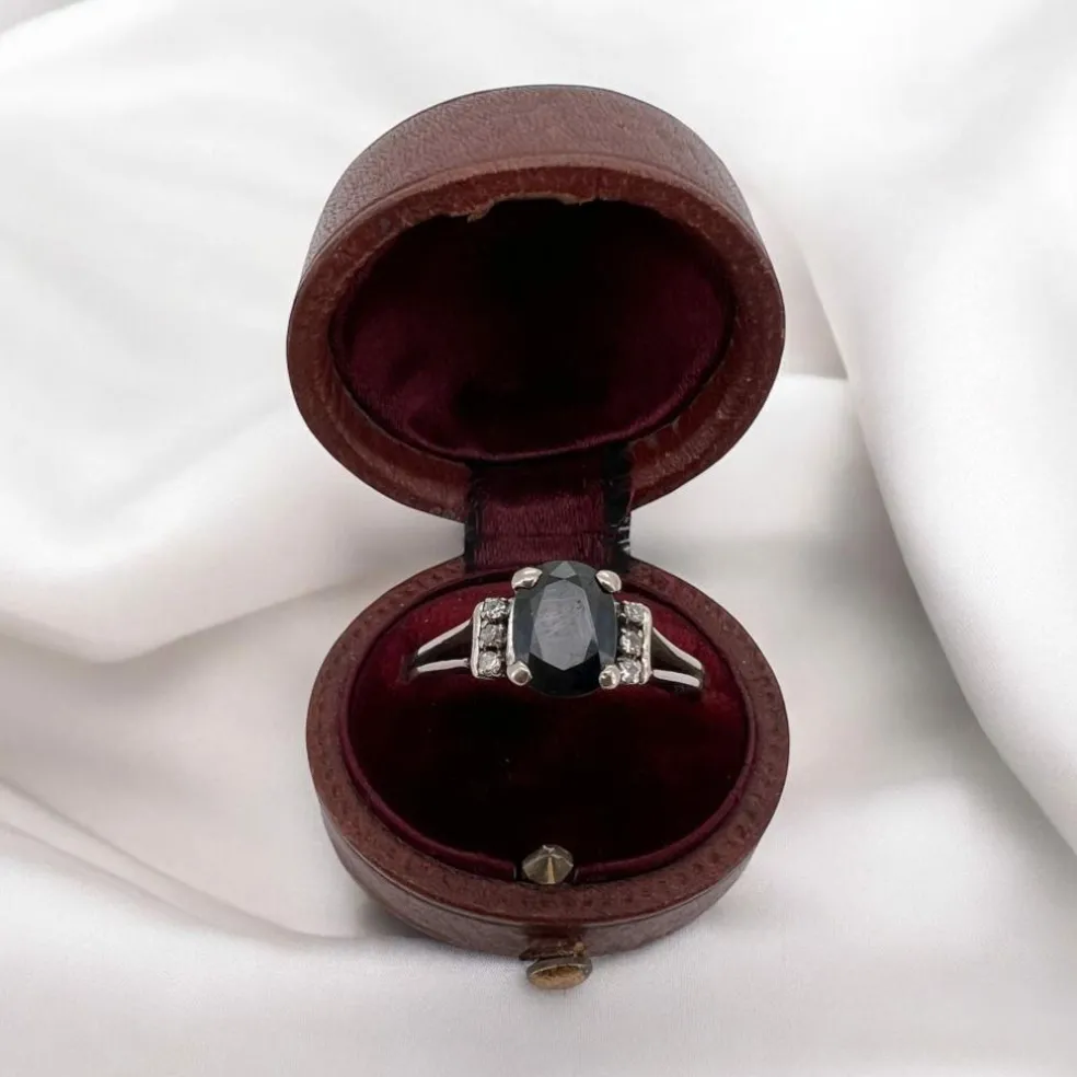Bague Or blanc Saphir Diamants