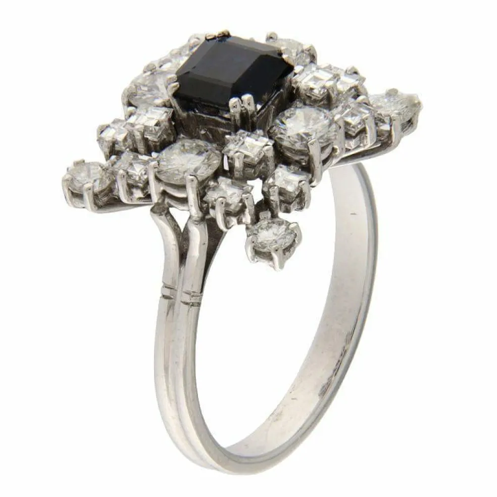 Bague Or blanc Saphir Diamants