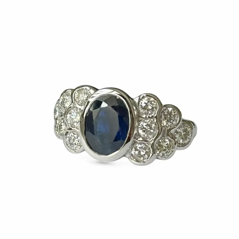 Bague or blanc saphir diamants