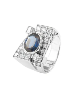 Bague or blanc, saphir et diamants