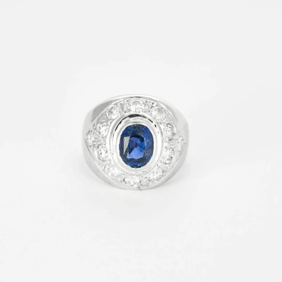 Bague or blanc, saphir et diamants
