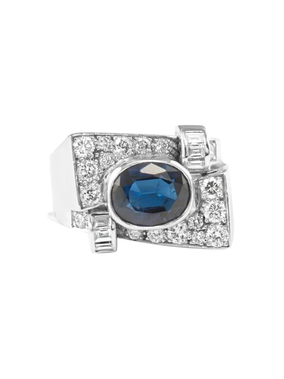 Bague or blanc, saphir et diamants