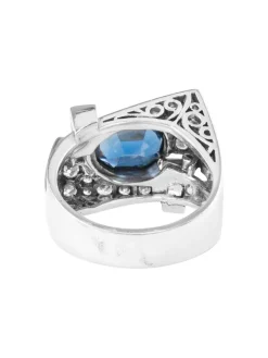Bague or blanc, saphir et diamants