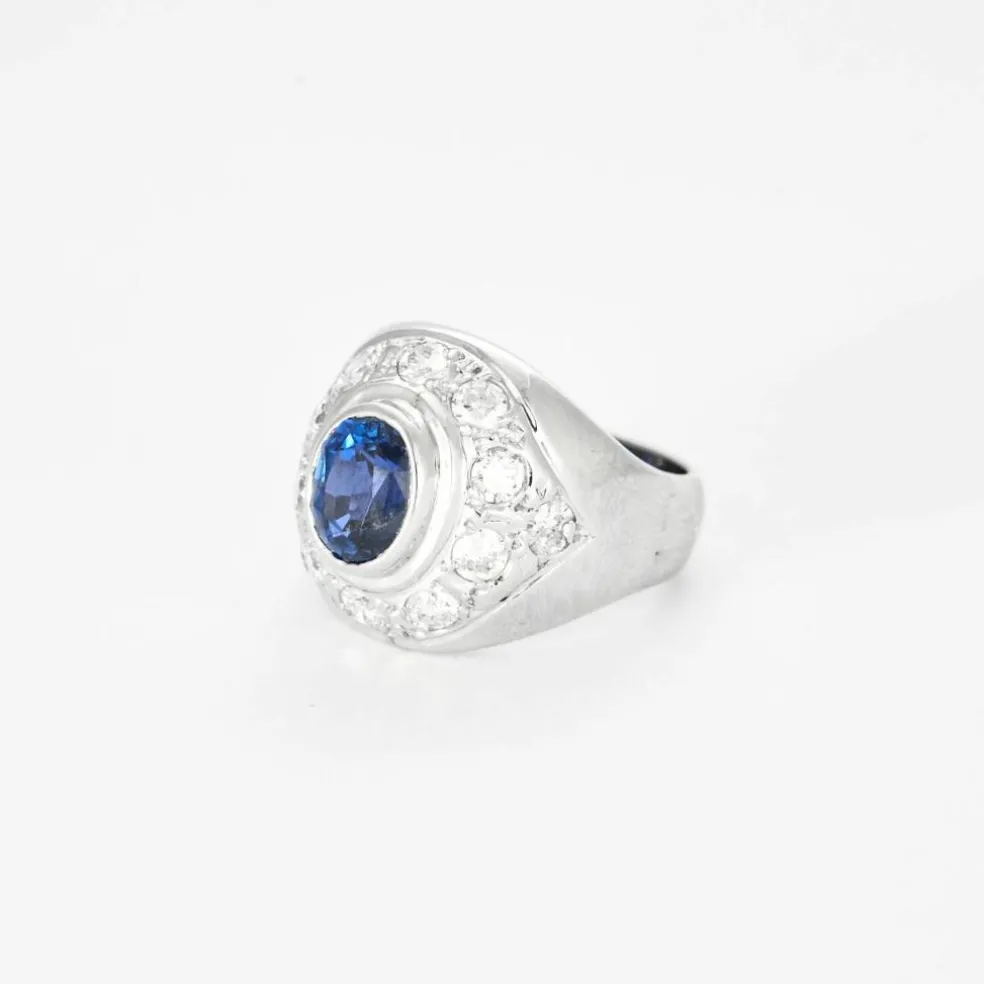 Bague or blanc, saphir et diamants
