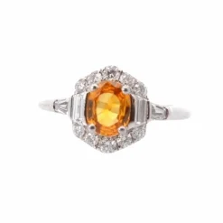 Bague Or blanc Saphir jaune Diamants