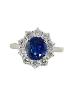 Bague or blanc saphir naturel, diamants naturels