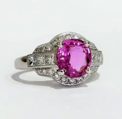 Bague or blanc saphir rose et diamants