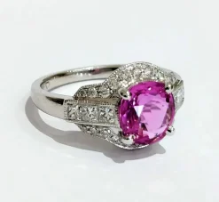 Bague or blanc saphir rose et diamants