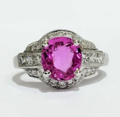 Bague or blanc saphir rose et diamants