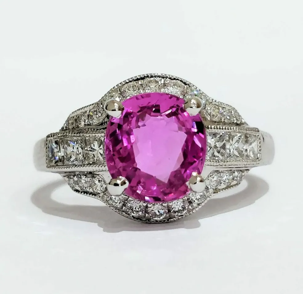 Bague or blanc saphir rose et diamants