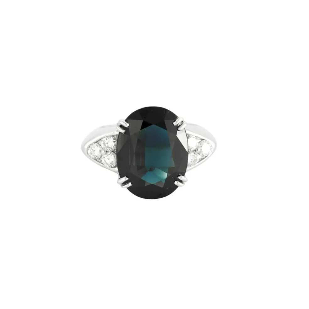 Bague or blanc saphir teal diamants
