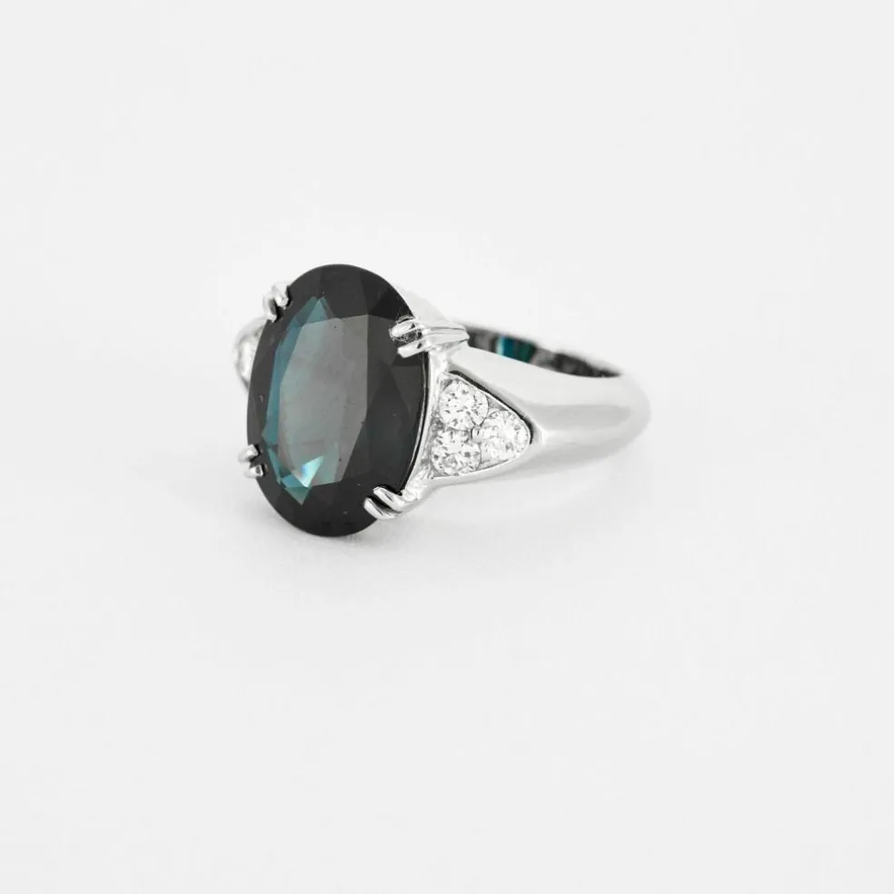 Bague or blanc saphir teal diamants