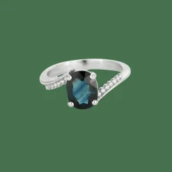Bague or blanc saphir vert/bleu diamants