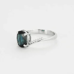 Bague or blanc saphir vert/bleu diamants