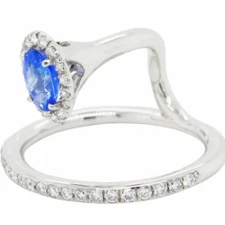Bague or blanc saphirs bleus diamants