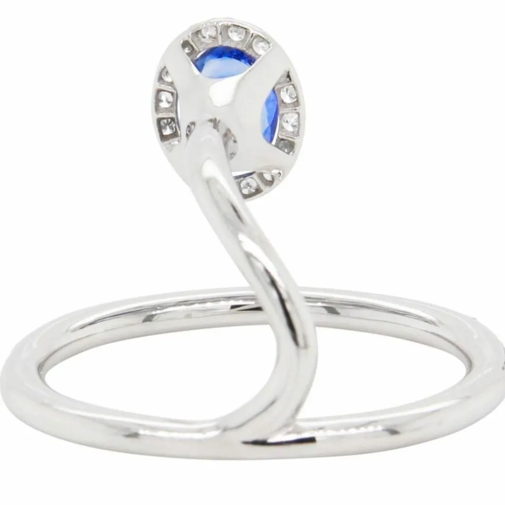 Bague or blanc saphirs bleus diamants