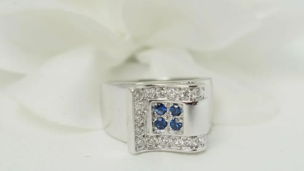 Bague Or blanc Saphirs Diamants