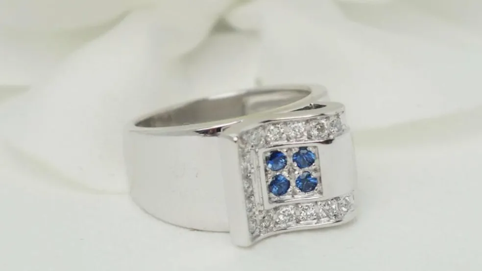 Bague Or blanc Saphirs Diamants