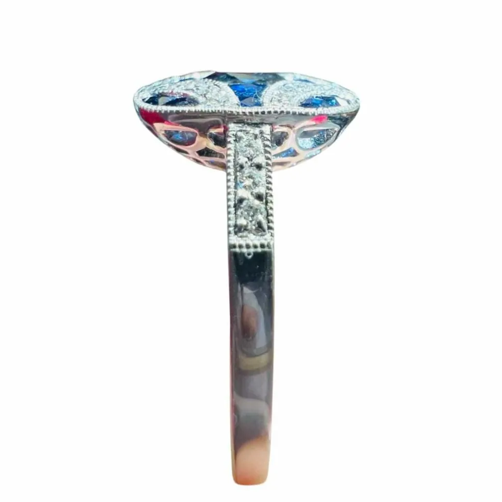 Bague or blanc saphirs diamants