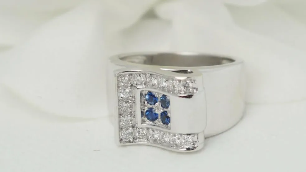 Bague Or blanc Saphirs Diamants