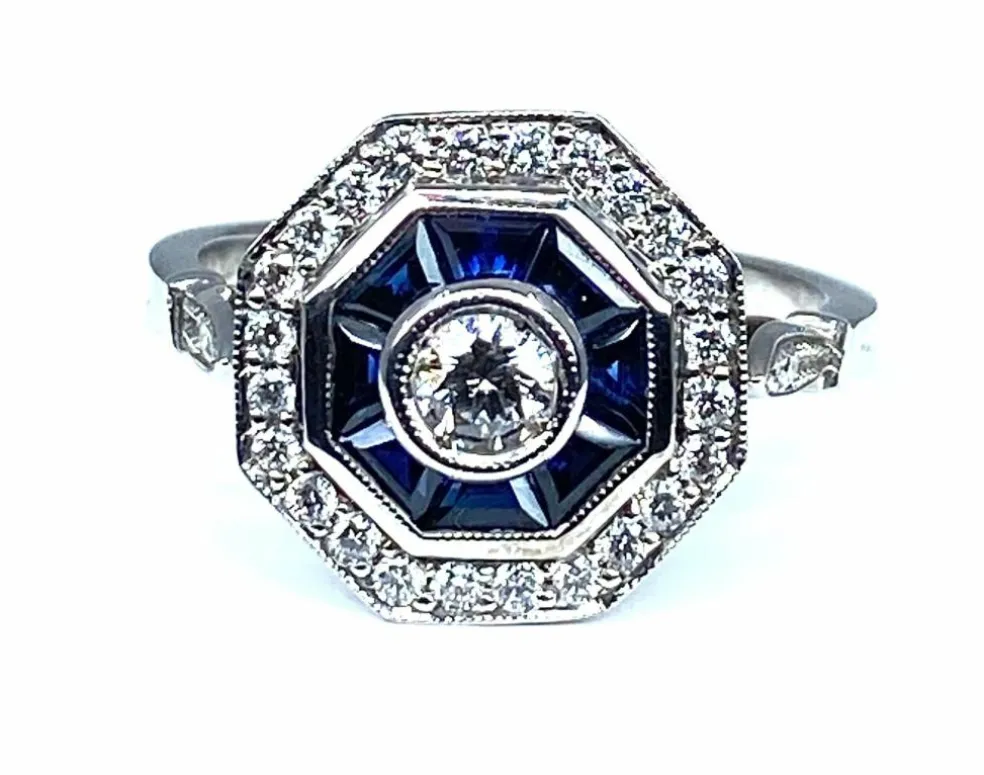Bague Or blanc Saphirs et Diamants