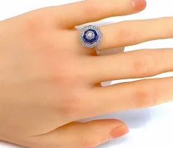 Bague Or blanc Saphirs et Diamants