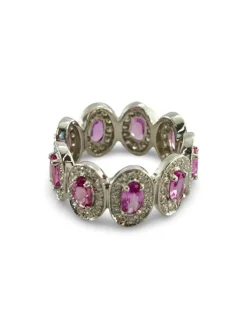 Bague or blanc saphirs roses et diamants