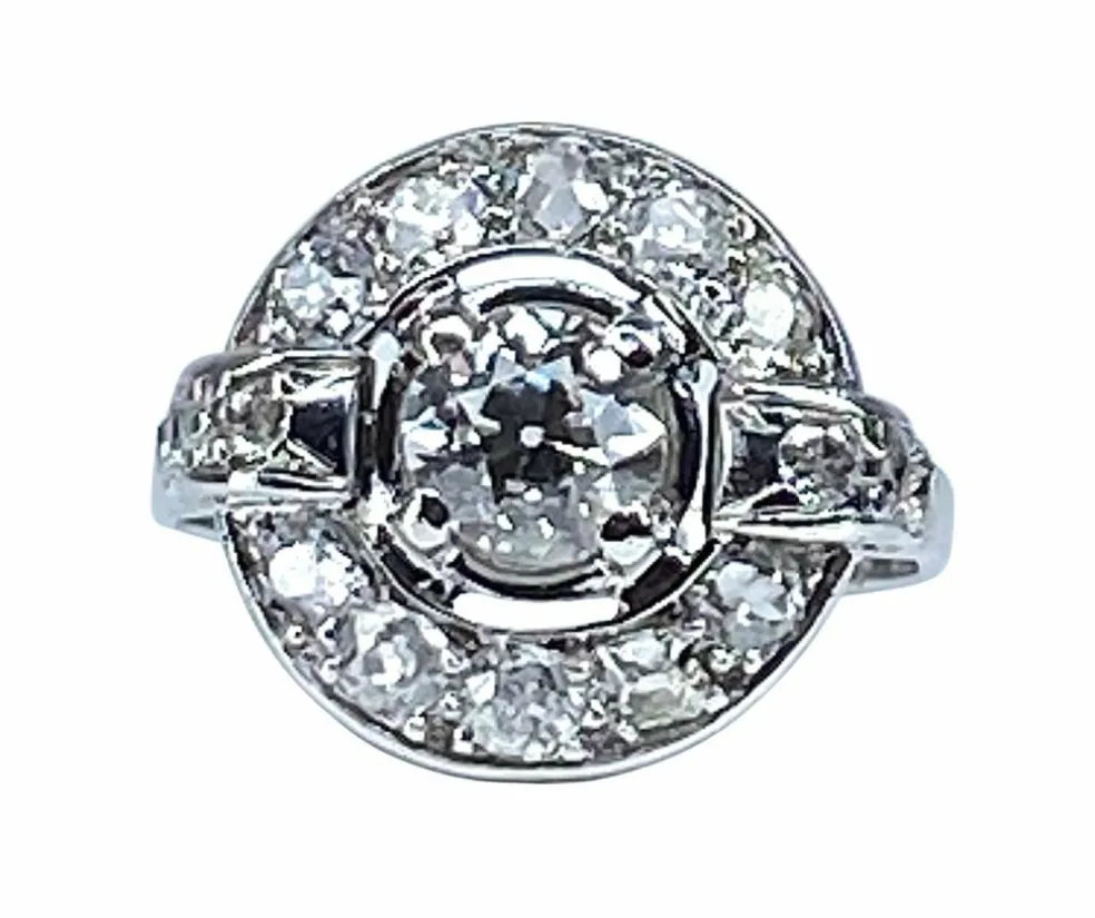 Bague or blanc sertie de diamants, époque 1900/1930